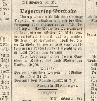 Anzeigentext Franziska Möllingers im Speyerer Anzeigeblatt Anzeigentext Franziska Möllingers im Speyerer Anzeigeblatt