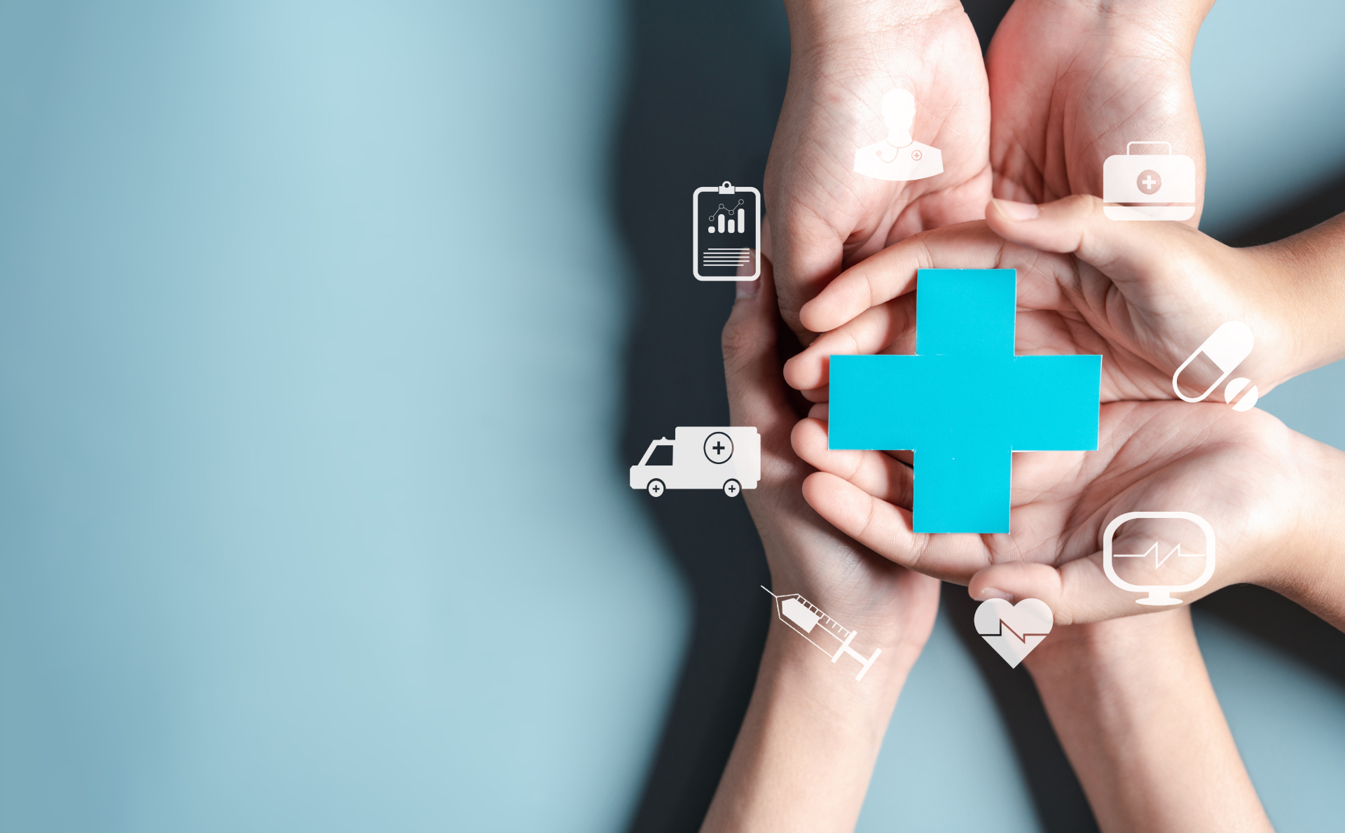 Health insurance concept. Doctor in a white coat uniform hand holding plus and healthcare medical icon, health and access to welfare health concept.