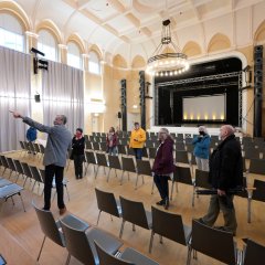 Insgesamt 14 Rundgänge durch den 'neuen' Alten Stadtsaal gewährten einen Blick hinter die Kulissen des denkmalgeschützten Gebäudes, u.a. den Saal im Obergeschoss