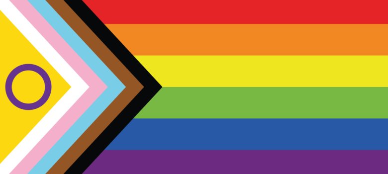 Inklusiv-progressive Pride-Flagge mit Intersexinklusion sowie horizontalen Regenbogenstreifen.