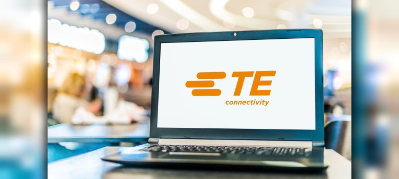 Laptop computer displaying logo of TE Connectivity