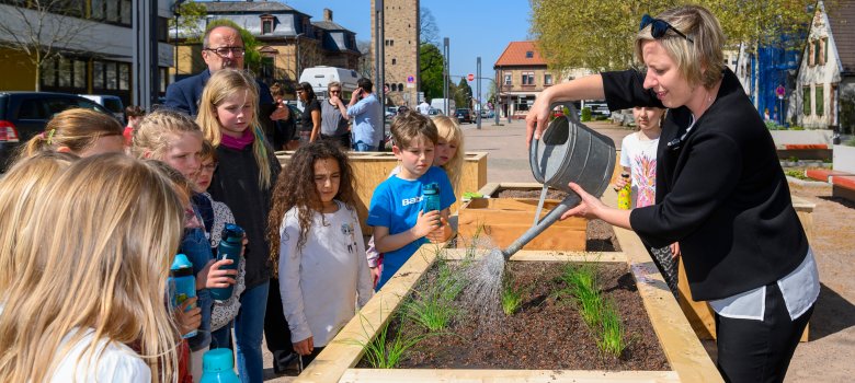 Pflanzaktion auf de St.-Guido-Stifts-Platz im Rahmen des Grynen Bandes