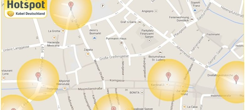 General map of the public W-Lan hotspots in Speyer