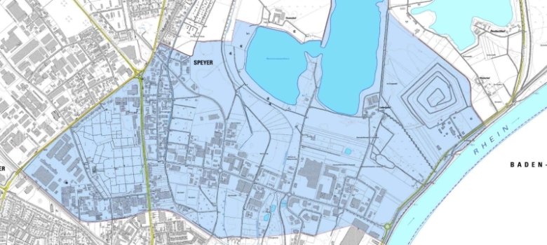 Bereich, für den die Stadt Speyer die Nutzung von Grundwasser zu Trinkwasserzwecken untersagt hat