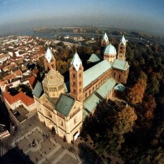 Aerial view of the imperial cathedral in fish eye style